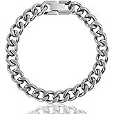 SanThree 9.5mm Solid Titanium Cuban Link Chain Bracelet for Men, Lightweight Skin-Friendly Hip Hop Bracelets for Birthday Graduation Friendship, 7"/7.5"/8",8.6"-9", Come with Gift Box