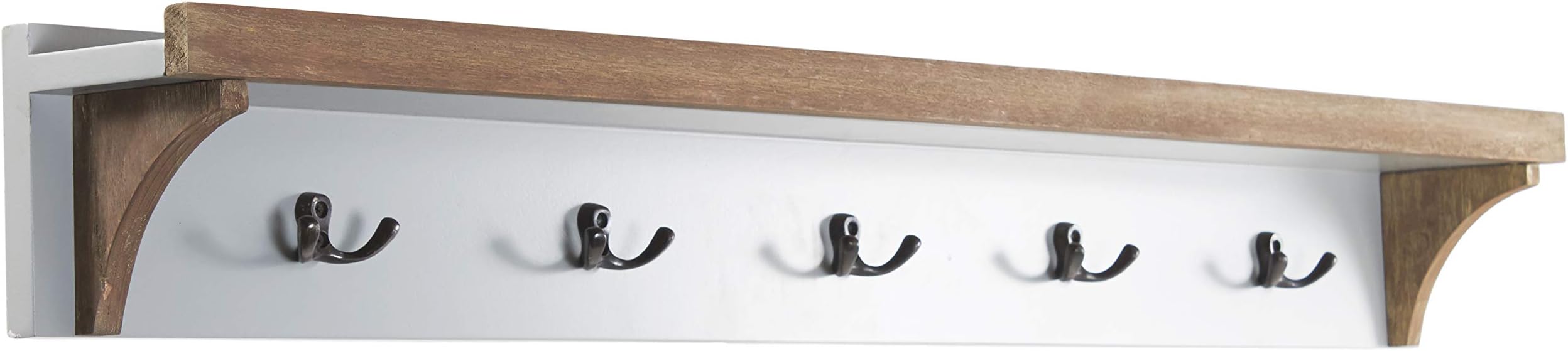 Coat Rack With Shelf 5 Hooks Wooden Antique White