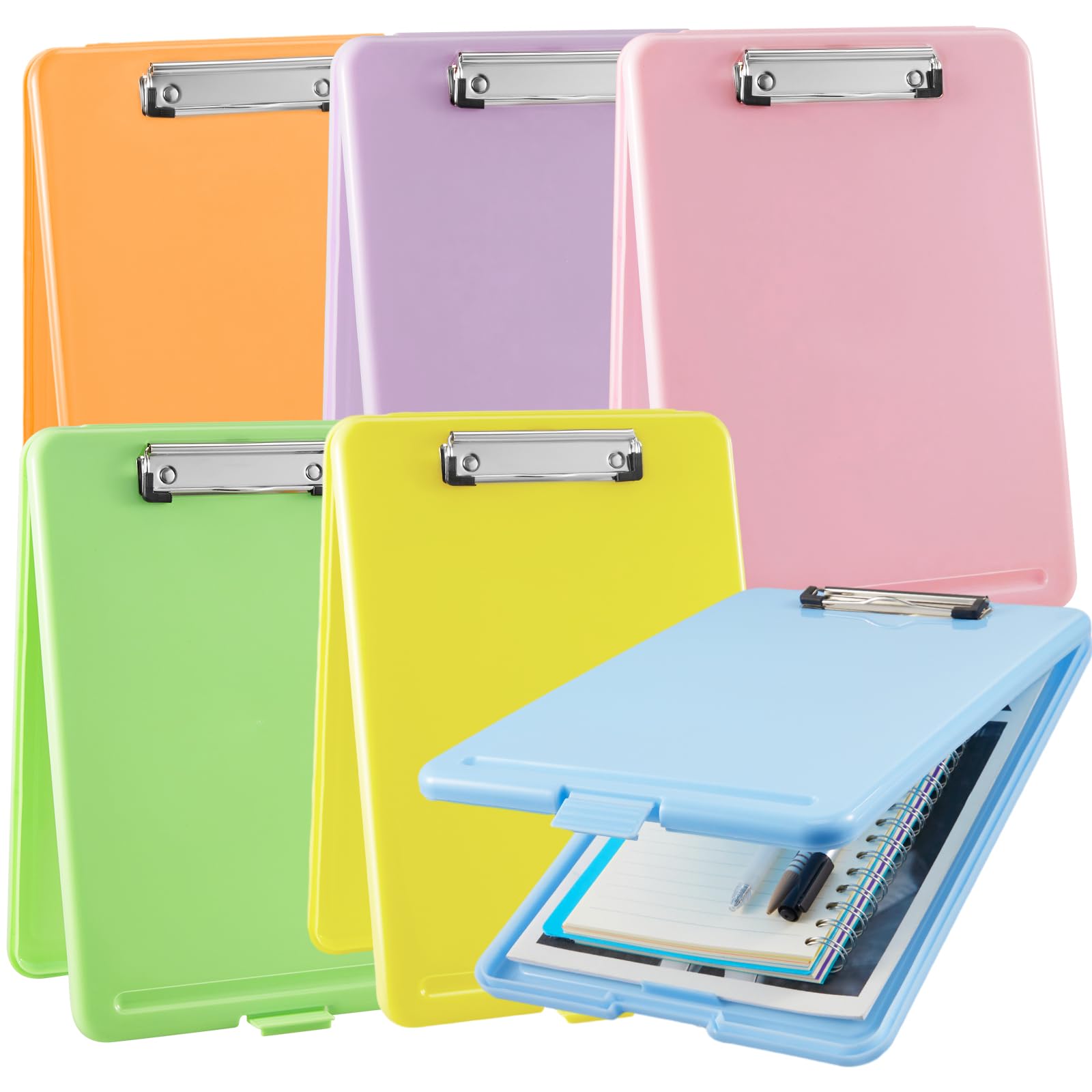 Photo 1 of Geyoga 6 Pcs Plastic Clipboard with Storage Case Box Macaron Colored A4 Nursing Clipboards with Pen Holder Waterproof Storage Clip Board Wall Mount Clip Boards File Case for School Office