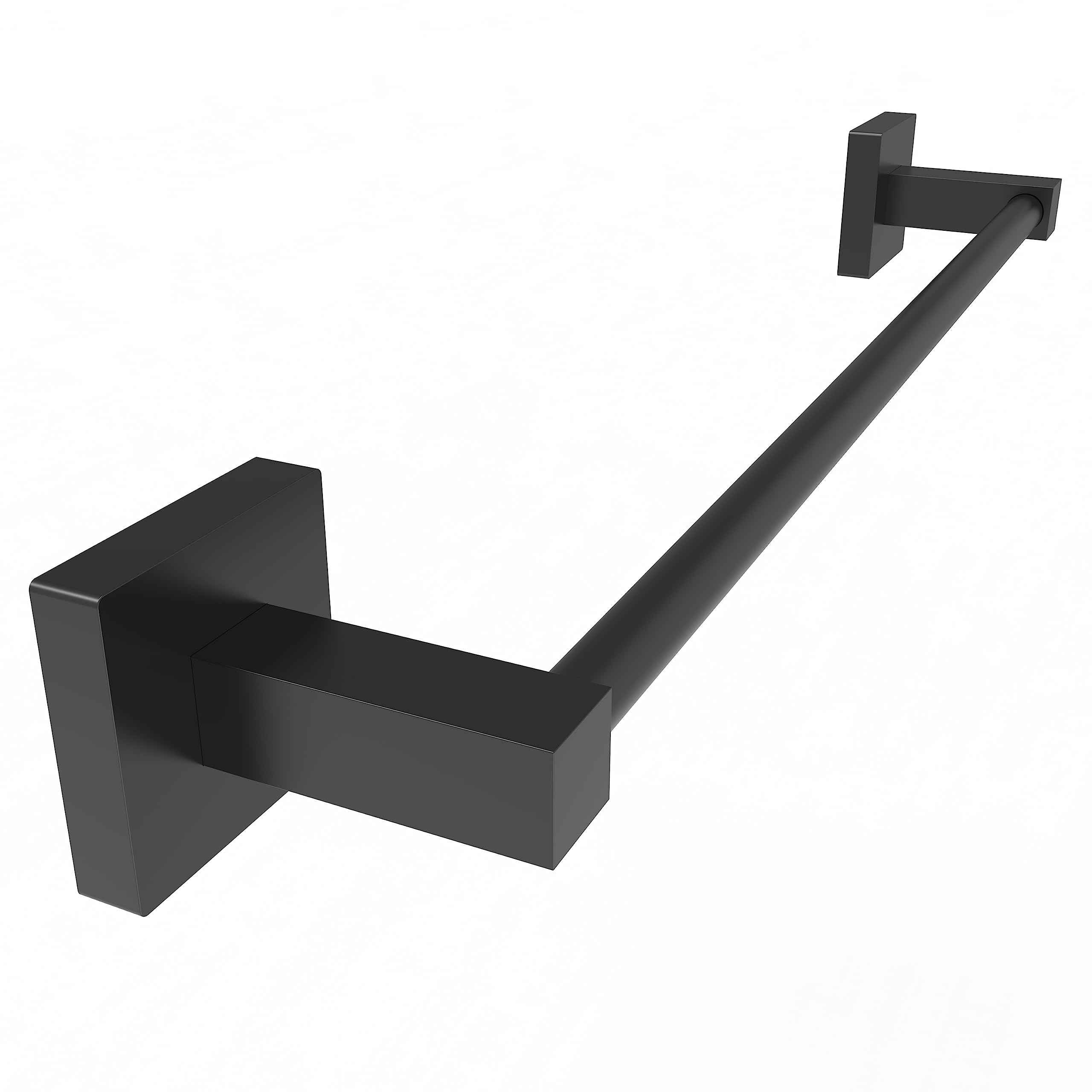 Photo 1 of Ruacq Matte Black 21 Inch Single Towel Bar Square Bath Towel Holders Bathroom Towel Rack SUS304 Stainless Steel Modern Wall Mounted Total Length 24 Inch
