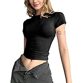 Soft Comfy Slim Womens Crewneck Short Sleeve T Shirts Basic Gym Workout Going Out Crop Tops Trendy tees 2025 Y2K Clothes
