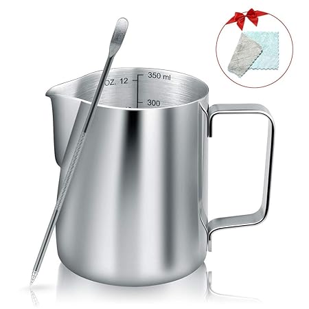 YF wonder life™ 350ml/12oz Milk Pitcher Edelstahl Silber Milchkanne Milchkännchen Milchaufschäumer Mlich Aufschäumen für Capp