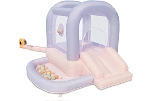 Bounceland Mini Bouncer Cotton Candy with Ball Pit, 6ft L x 6ft W x 4.6ft H inflated Size, UL Blower Included, 30 Pastel Plastic Balls, Trendy Bouncer for Kids