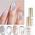 Fcozpjk Cat Eye Gel Nail Polish, 2PCS 8ml Glass Cat Eye Gel Nail Polish Translucent Nude Jelly Nail Polish Sheer Silver Cat Eye Gel Polish Velvet Nail Design Home Manicure