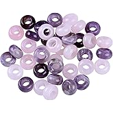 TUMBEELLUWA 40pcs Crystal Stone Large Hole Beads for Jewelry Making Macrame Beads for Hair Braids(14mmx8mm), Amethyst + Rose Quartz