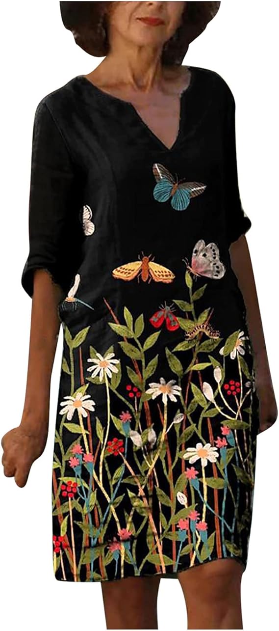 AMhomely Women Dresses Sale Clearance Ladies Half Sleeve VNeck Casual