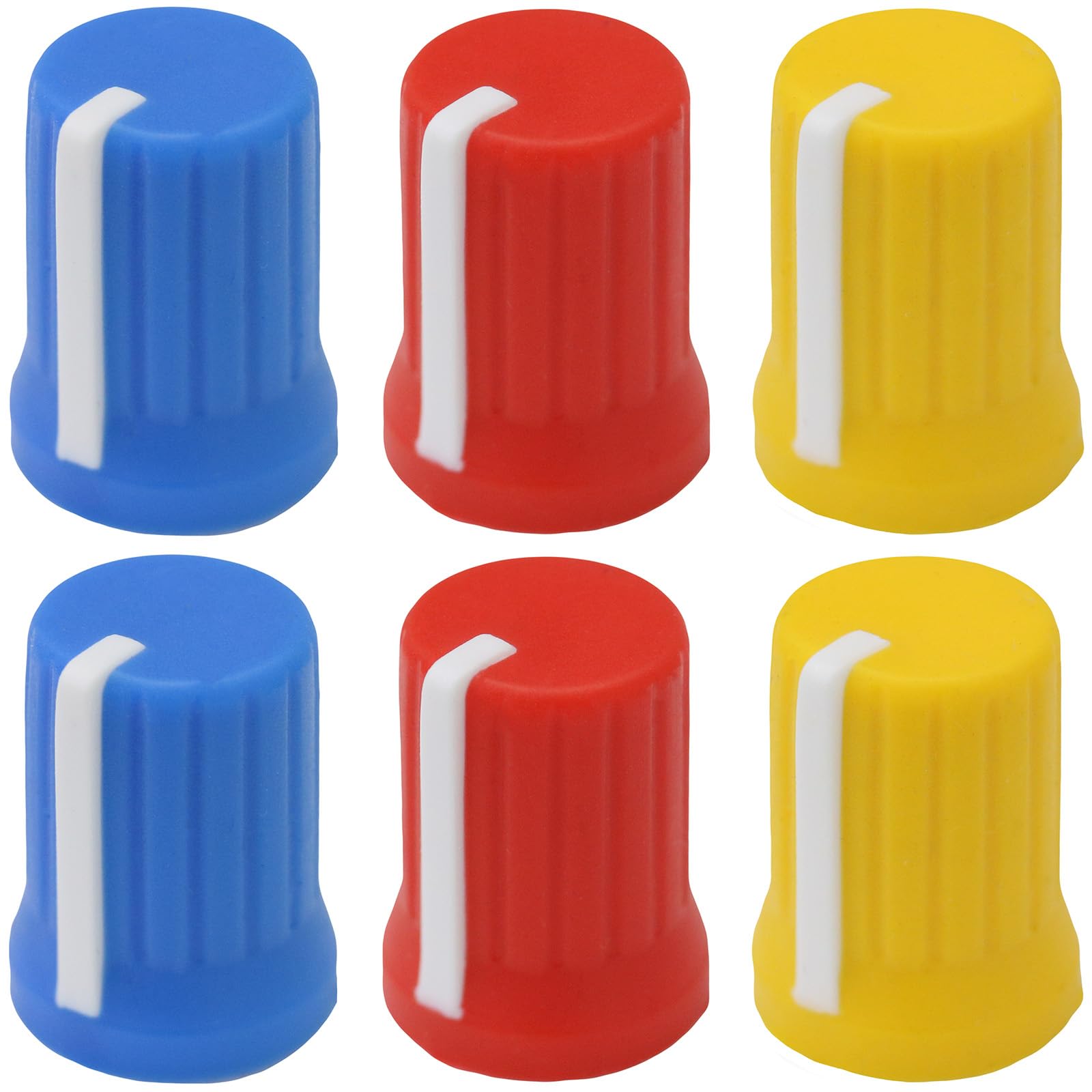 Mixed-Colour 6mm D-Shaft Hole Rubber Grip Vibrant Colour Mixer Knobs - Pack of 6 (2X Blue, 2X Red, 2X Yellow) — image 1