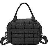 Cute Lunch Box for Women Quilted Lunch Bag with Strap Leakproof Insulated Puffer Lunch Cooler Tote Bags for Office Work, Black