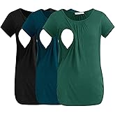 Smallshow Women's Nursing Tops Ruched Short Sleeve Breastfeeding Shirts 3-Pack