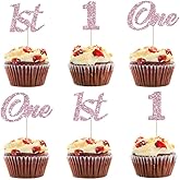 Peawslty 30 Pcs One Cupcake Toppers Pink Glitter First Birthday One for Baby Shower 1st Birthday Party Cake Decorations Supplies