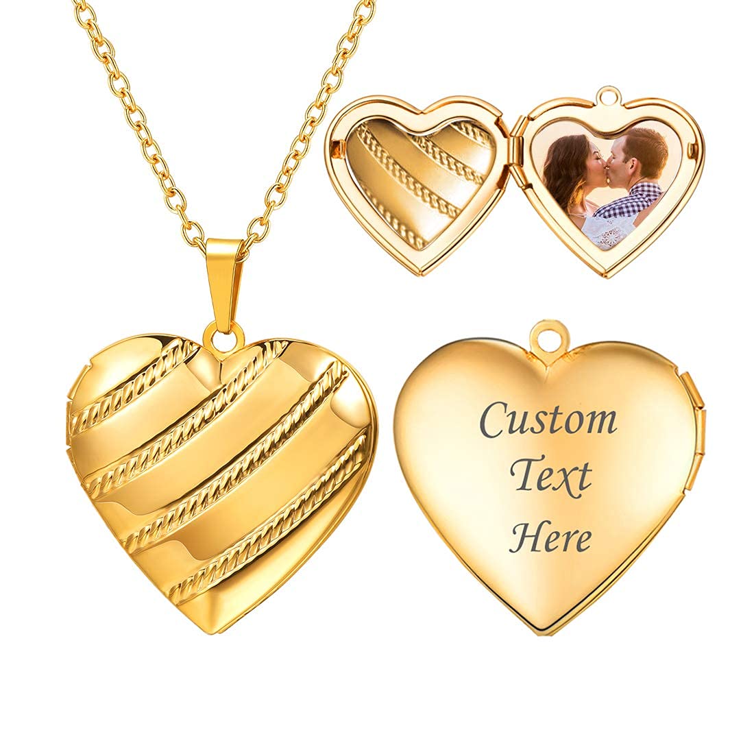 U7 Gold Heart Locket Necklace for Women, Simple Heart Jewellery — image 1