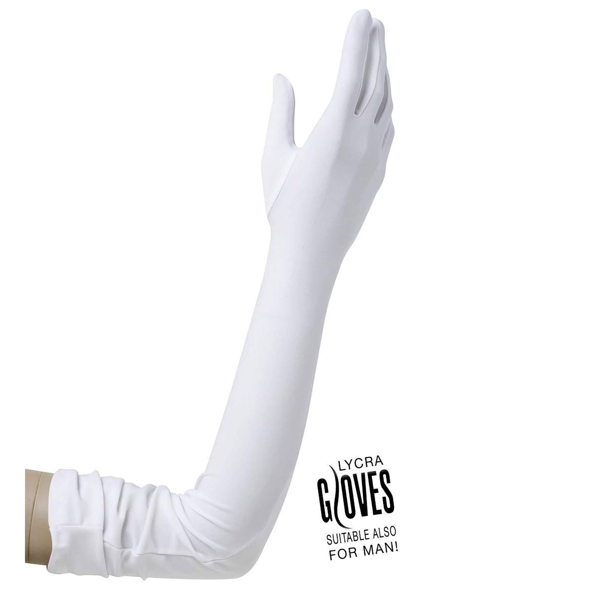 Lycra 60cm - White Lace Lycra & Neon Gloves for Fancy Dress Costumes Accessory