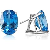 16 CTW 14k Solid White Gold French Clips Earrings Natural Blue Topaz