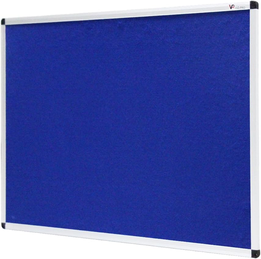 VIZ-PRO Notice Board Felt Blue, Silver Aluminium Frame, 90 X 60 cm