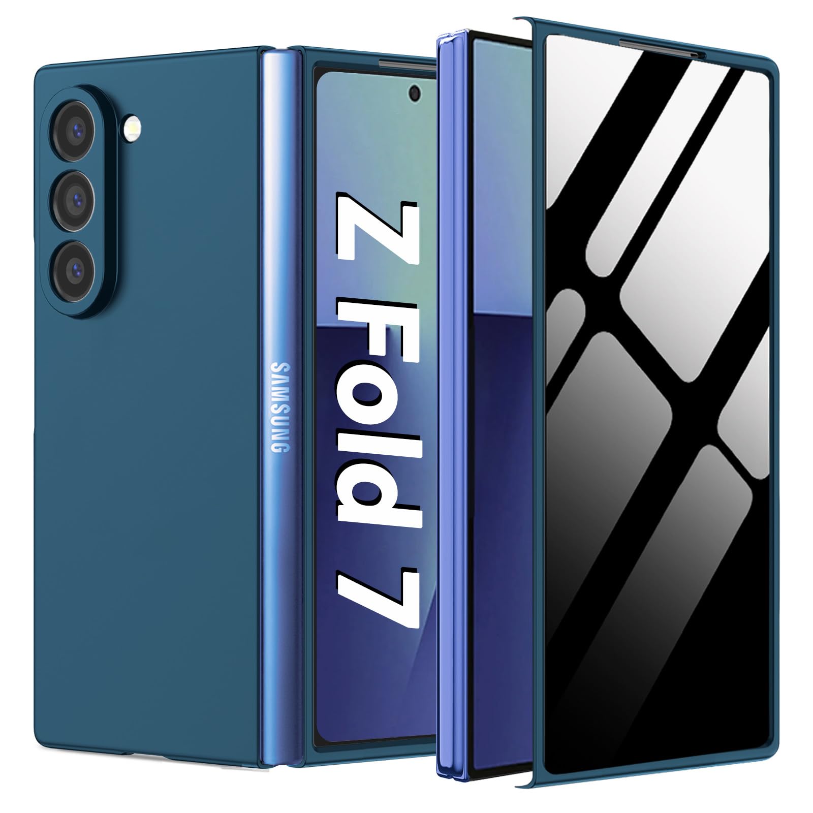 Photo 1 of AFENGBOX Case for Samsung Galaxy Z Fold 7 with Privacy Screen Protector,Ultra Thin Shockproof Scratch Resistant Bumper Cover Protective Phone case for Galaxy Z Fold 7 2025,Blue
