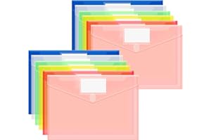 EEHZTSI 12-Pack Plastic Envelopes with Label Pocket, Plastic Folders for Document Fit US Letter/A4 Size, Poly File Envelopes for School and Office Organization, 6 Colors