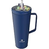 JIVILILM 32 OZ 2 in 1 Stainless Steel Insulated Snack Tumbler With Handle, 2 Lids, Straw for Water, Coffee, Snack (Navy Blue, 32, ounces)