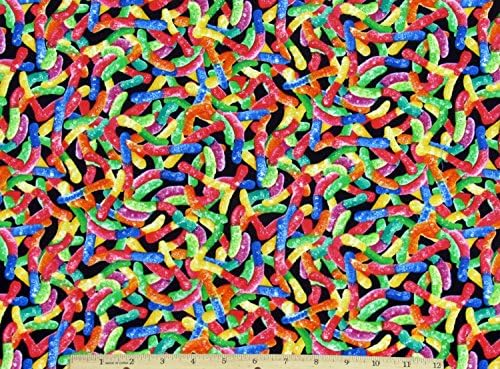 Gummy Worm Candy Sweet Tooth 2 Fabric by the Yard