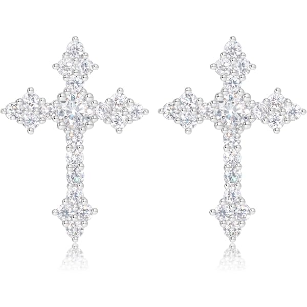 STERLING SILVER DESIGNS 925 Sterling Silver Vintage CZ Religious Cross Stud Earrings