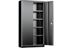 INTERGREAT Garage Storage Cabinets with Lock,72" H Metal Storage Cabinet with Doors and Adjustable Shelves, Steel Tool Cabinet for Garage, Office, Warehouse, School, Black