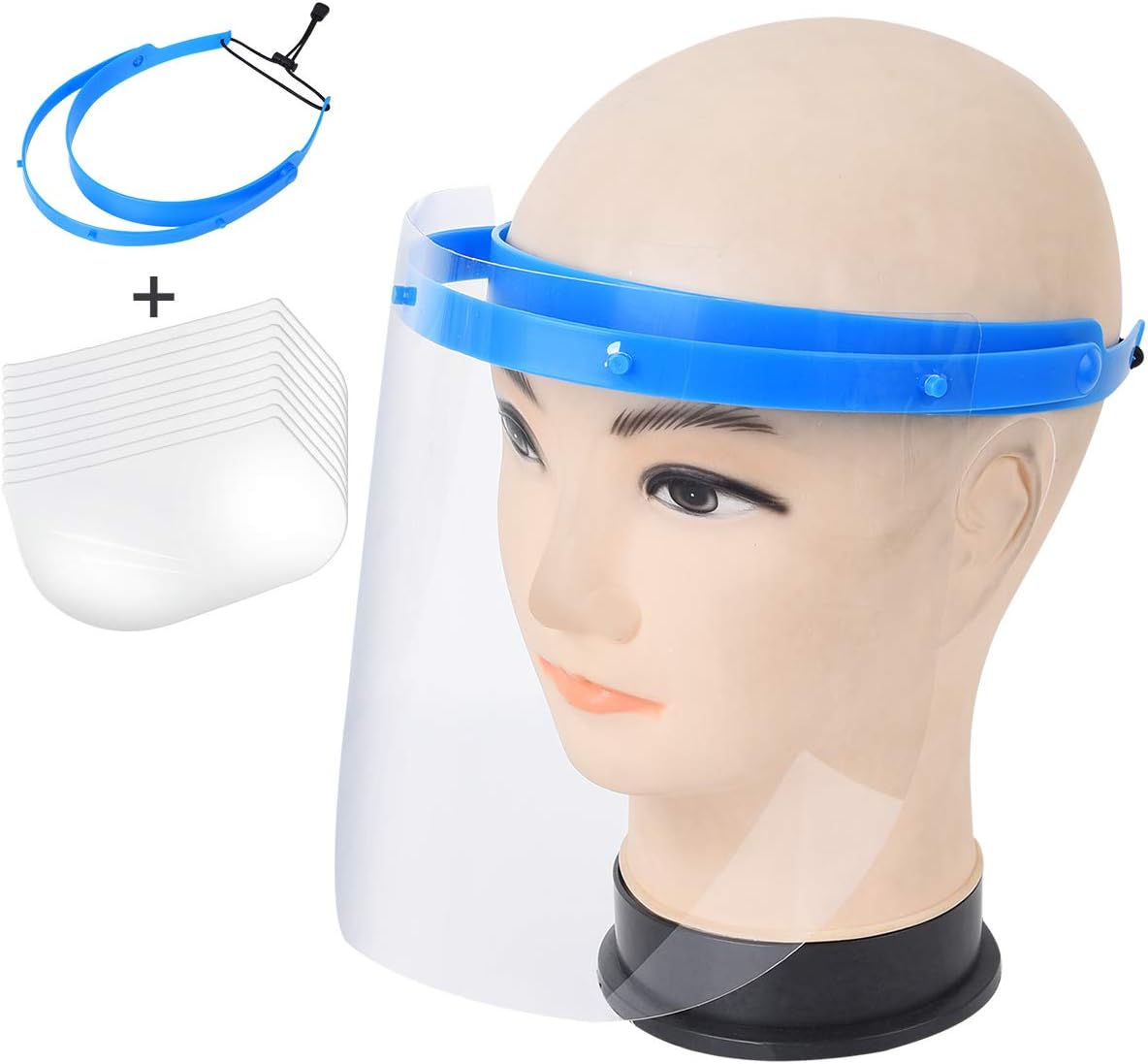10Pcs Safety Face Shield, All-Round Protection Cap with Clear Wide Visor Spitting Anti-Fog Lens, Lightweight Transparent Shield with Adjustable Band for Men Women
