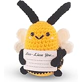 BUFANYU Positive Bee Crochet Animals - Valentines Day Gifts for Her Him, Girlfriend, Boyfriend - Cute Emotional Support Bee, Anniversary, Birthday, Thinking of You Gift - Small Encouragement Gift