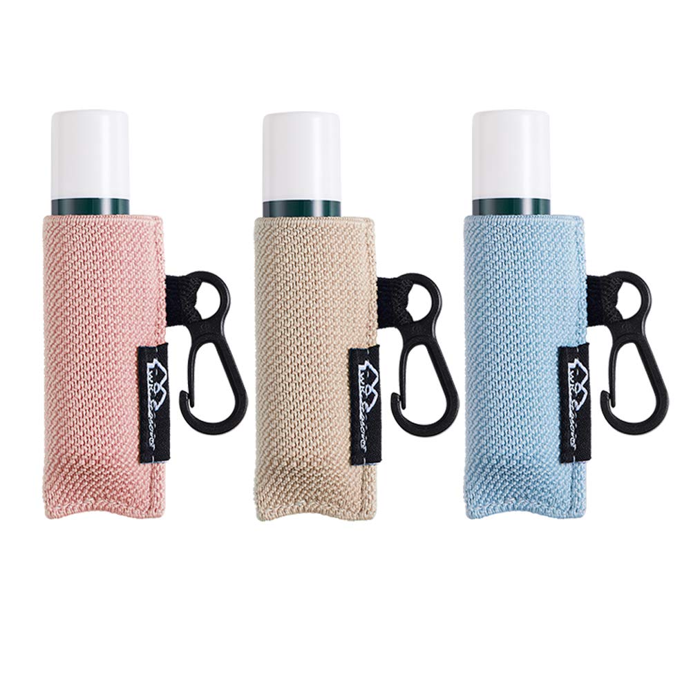 WK IEASON Lip Balm Holder Keychain Single 3pcs Clip on Chapstick Sleeves Holder Pouch Tight-Knit Elastic Lipstick Sleeve (Beige/light blue/light indipink)