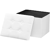 AmasSmile Storage Ottoman Foot Rest Stool, 17 inch Velvet Footstool Bench, Short Ottomans Stool, Small Folding Storage Ottoman Store Books, Records,White