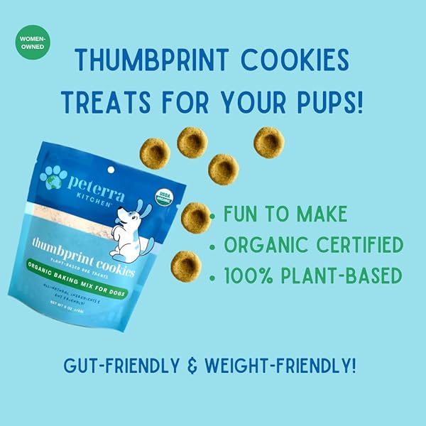PETERRA KITCHEN DOG TREATS BAKING MIX, THUMBPRINT COOKIES HOMEMADE PET TREATS, PLANT-BASED, ORGANIC, VEGAN, 6OZ