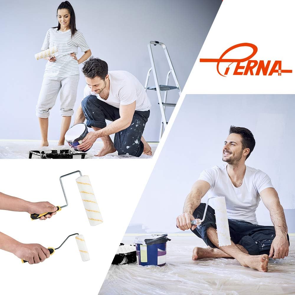 ETERNA 9 Piece Paint Roller Set, 9 inch+4 inch Paint Rollers, with Cover, Frame, Tray and Brush, 9Pcs Paint Roller Kit for Holidays Wall Decorating Home DIY Improvement - - 