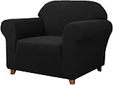 SAMSTEX 1 Seater Sofa Cover Black Stretch 1-Piece Non Slip Armchair Slipcover