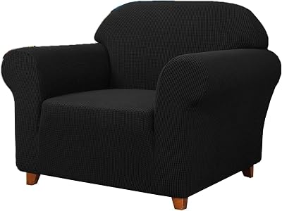 SAMSTEX 1 Seater Sofa Cover Black Stretch 1-Piece Non Slip Armchair Slipcover