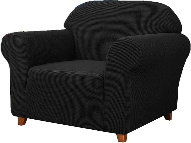 SAMSTEX 1 Seater Sofa Cover Black Stretch 1-Piece Non Slip Armchair Slipcover