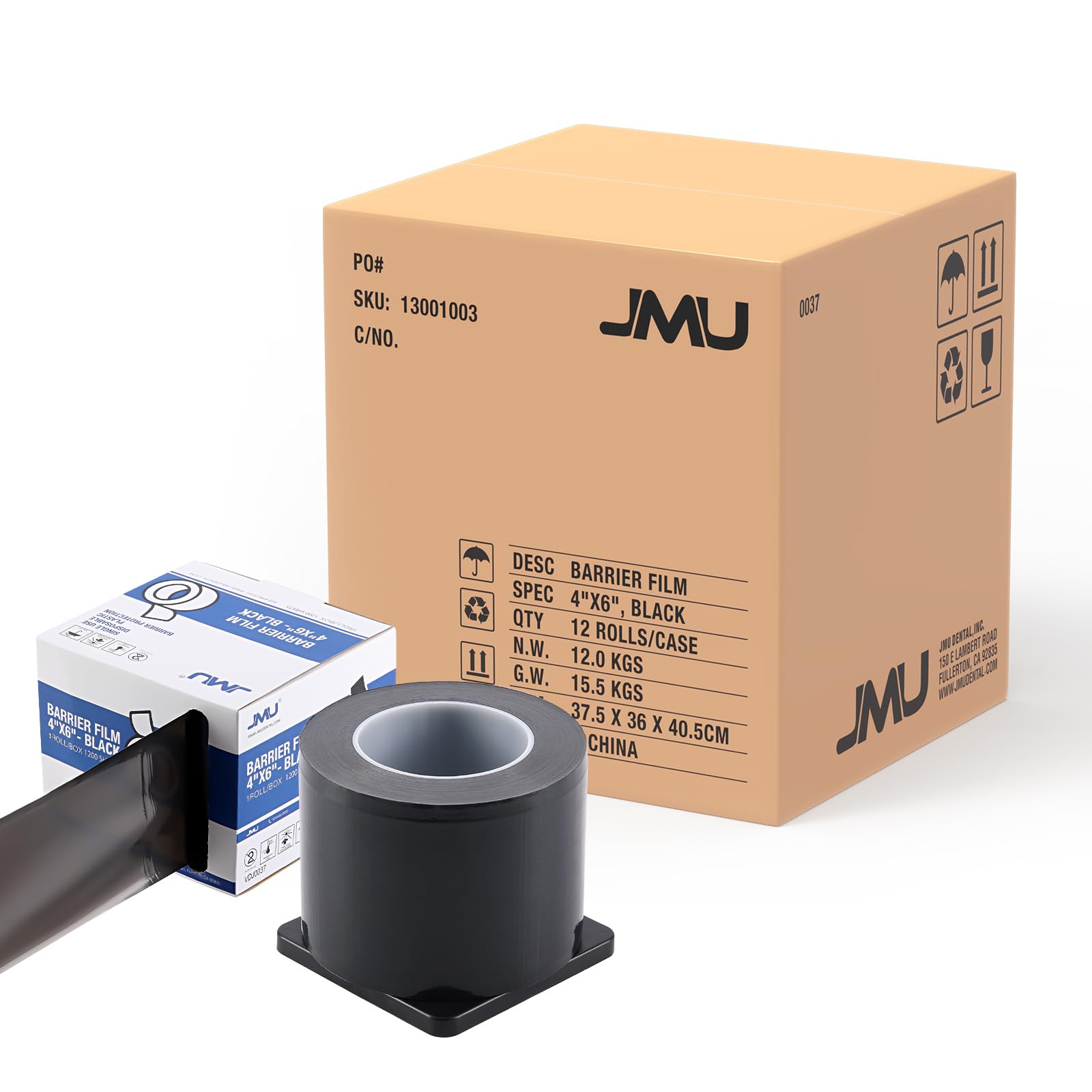 JMU Black Barrier Film 12 Rolls, Barrier Film Tattoo Tape for Dental Medical Tattoo, 4 x 6 Inch, 1200 Sheets/Roll Image