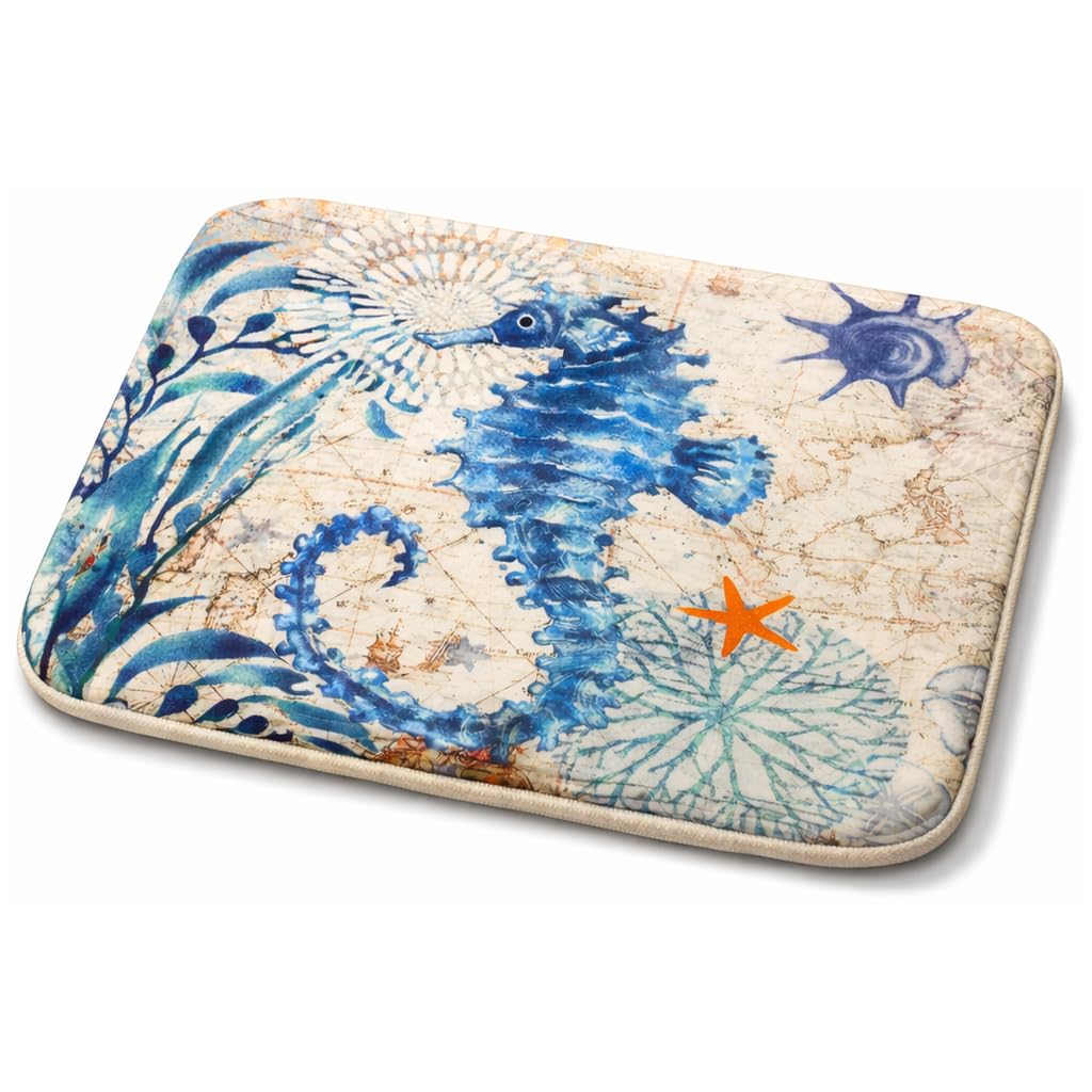 Adalex Global Sea Animals Bath Mat - 40x60cm Bathroom Mat Memory Foam- Non-Slip Cute Bath Mats for Toilet and Shower - Soft and Absorbent Bath Rug (Sea Horse)