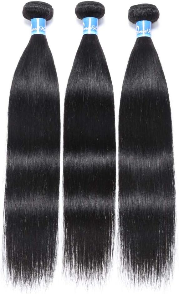 10A Top Grade Peruvian Straight Hair 3 Bundles Hair Weft 100% Unprocessed Virgin Human Hair Extensions Weave Silky Straight Hair Bundles (16 18 18 inch,300g)