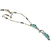 Elaine Coyne Collectible Artwear Patina Brass Decorative Dragonfly Long Necklace - Authentic Crystals