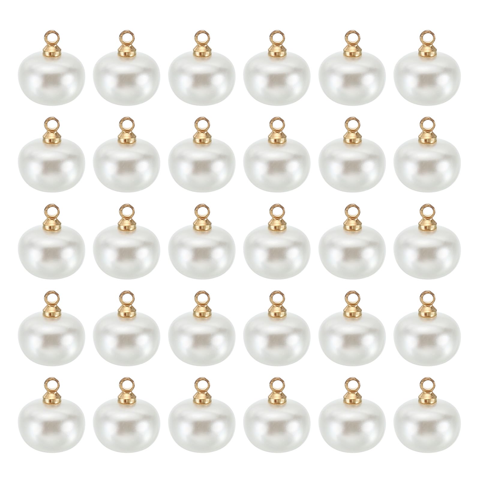 PATIKIL 10mm Pearl Buttons, 100pcs Chubby-Buttons Large Button Handmade Tightener White Faux Pearl with Shank for Crafts Sewing Clothes DIY Christmas Sweater Shirt, Golden White