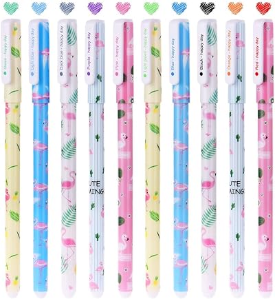 OFFCUP 10pcs Flamingo Gel Pens Fine Point 0.38mm Colorful Writing Set