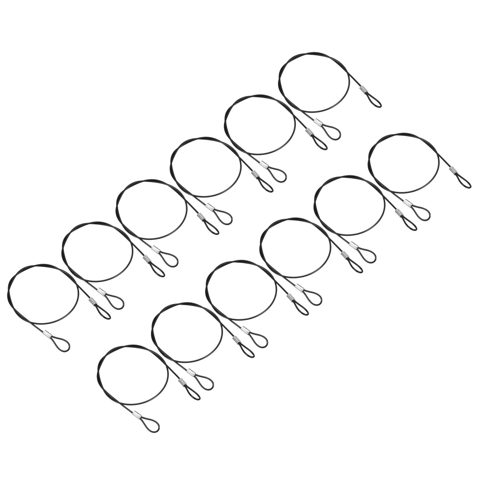 PATIKIL 1.6Ft Safety Cable Lock, 8 Pack Stainless Steel 2mm Dia Security Wire Rope with Double Loop for Stage Lighting Luggage Lock Black