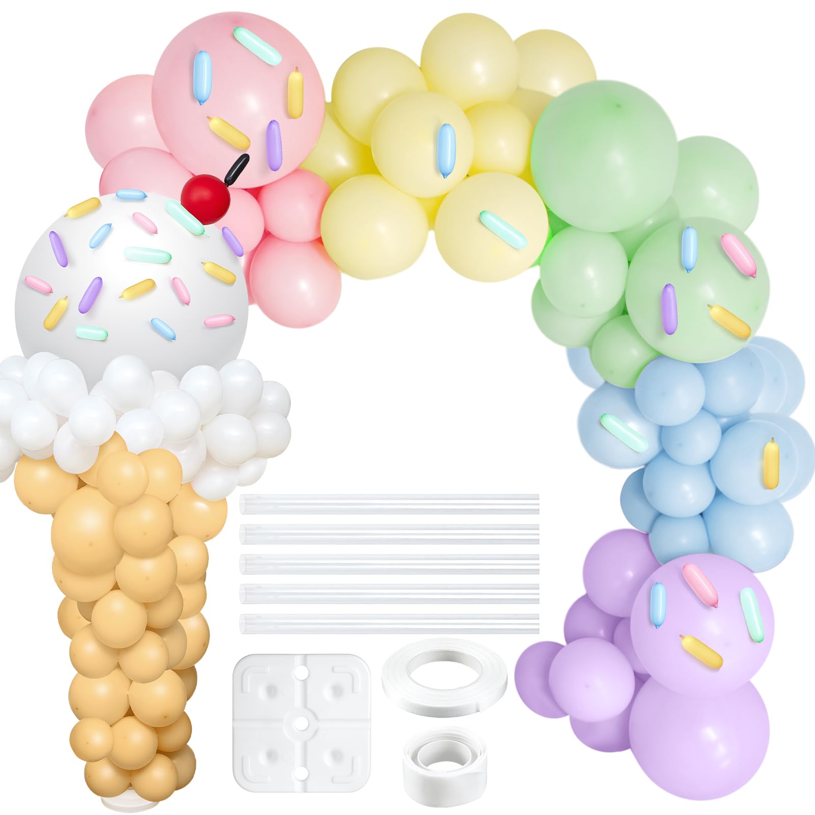 Photo 1 of WinnerWhy 330 Pcs Ice Cream Party Decorations Ice Cream Balloon Garland Kit Pastel Balloon Garland Arch Kit Macaron Rainbow Party Supplies for Baby Shower Birthday DIY Supplies