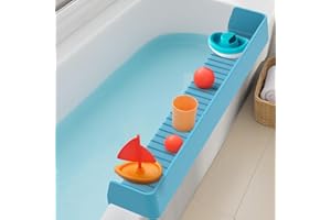 IwelKee Bathtub Splash Guard for Tub Kids, Longer Silicone Water Splash Guard for Bathtub, Toy Holder Play Shelf for Bathtime, Prevents Water Spills in Bathroom