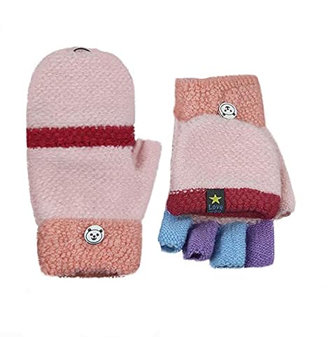 AfinderDE Kinder Fausthandschuhe Mädchen jungen Abnehmbare Klappe Strickhandschuhe Fäustlinge Handschuhe Fingerhandschuhe Fin