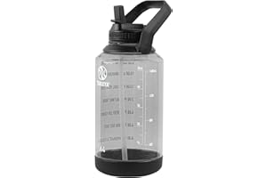 Takeya 64 oz Motivational Water Bottle with Straw Lid with Time Marker, Half Gallon, Premium Quality BPA Free Tritan Plastic, Stormy Black