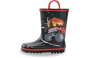 EUXTERPA Toddler Rain Boots for Boys Girls Waterproof Kids Printed Rubber Boots with Easy On Handles