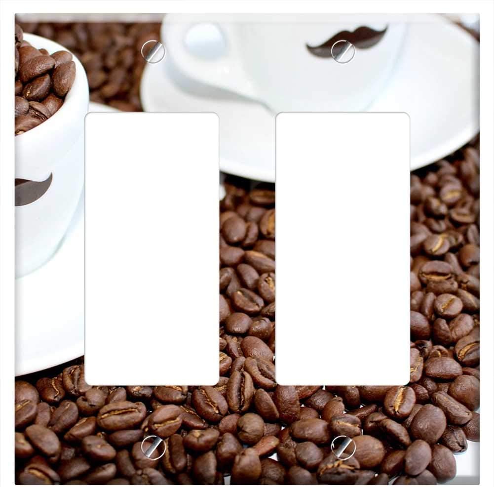 Switch Plate Double Rocker/GFCI - Coffee T Coffee Beans Coffee Cup Aroma Cafe Beans 1