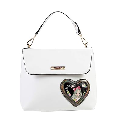 Nikky Top Handle White Satchel Bag, Spacious Main Compartment Shoulder Bag