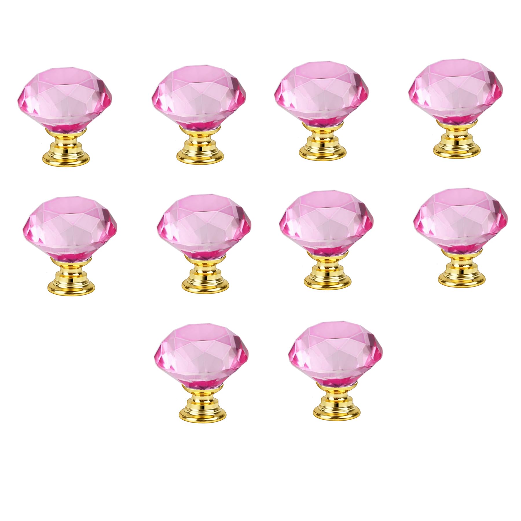Crystal Drawer Knobs from Hotooldo -30mm Gold Base Glass Drawer Knobs Crystal Door Handles Diamond Shaped Pulls with Screw for Home Kitchen Office Chest Cabinet Drawer,10Pcs Pink-Gold Base