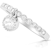 SILVERCLOSEOUT Rhodium Plated Sterling Silver Thin Stackable CZ Dangle Ring, Cubic Zirconia Dangling Charm Ring for Women, Comfort Fit Band
