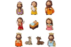 MACLARONX Mini Nativity Set,10 Pieces Christmas Nativity Scene Resin Small Figures Indoor, Multicolor